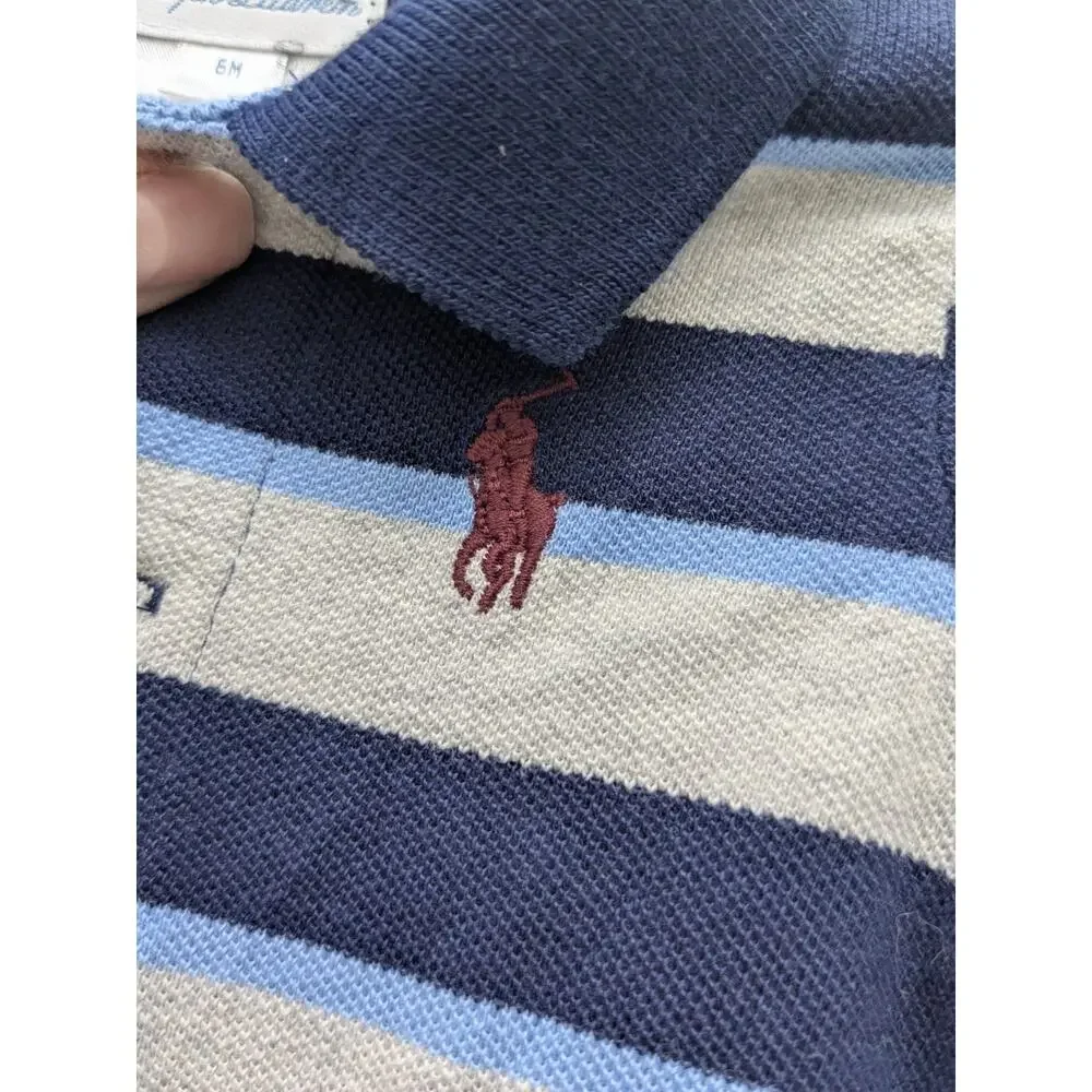 Ralph Lauren Baby Boy Coverall Blue Striped Rugby Cotton Long Sleeve 6M